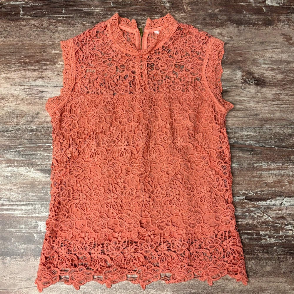 Nanette Lepore Coral Lace Sleeveless Blouse